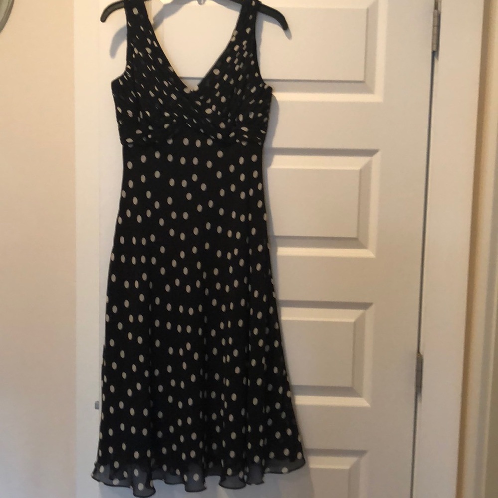 Adrianna Papell Black w/ Cream Polka Dot Dress sz8